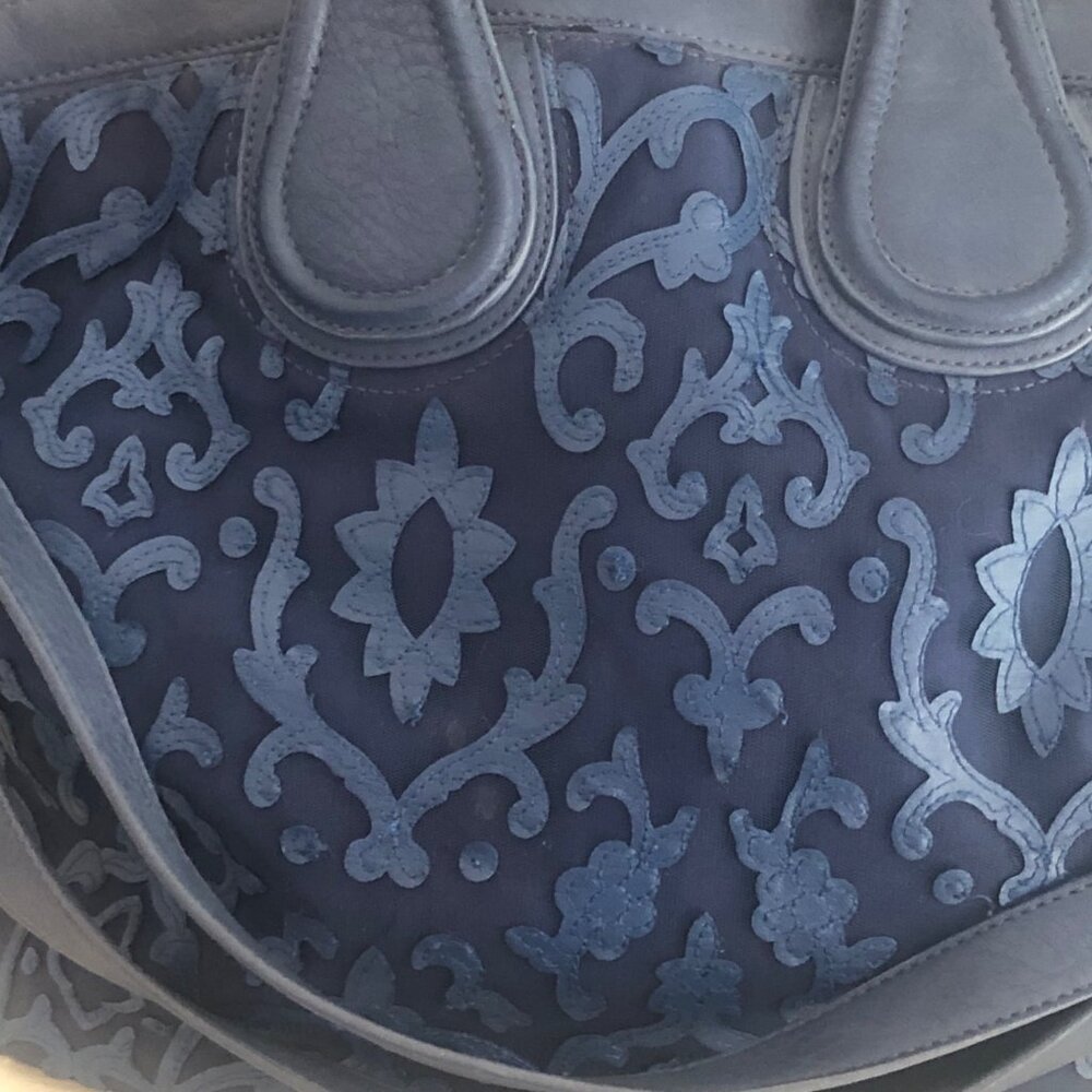 Blue Vachetta Scroll Leather & Lace Satchel Tote Bag - Picture 3 of 14